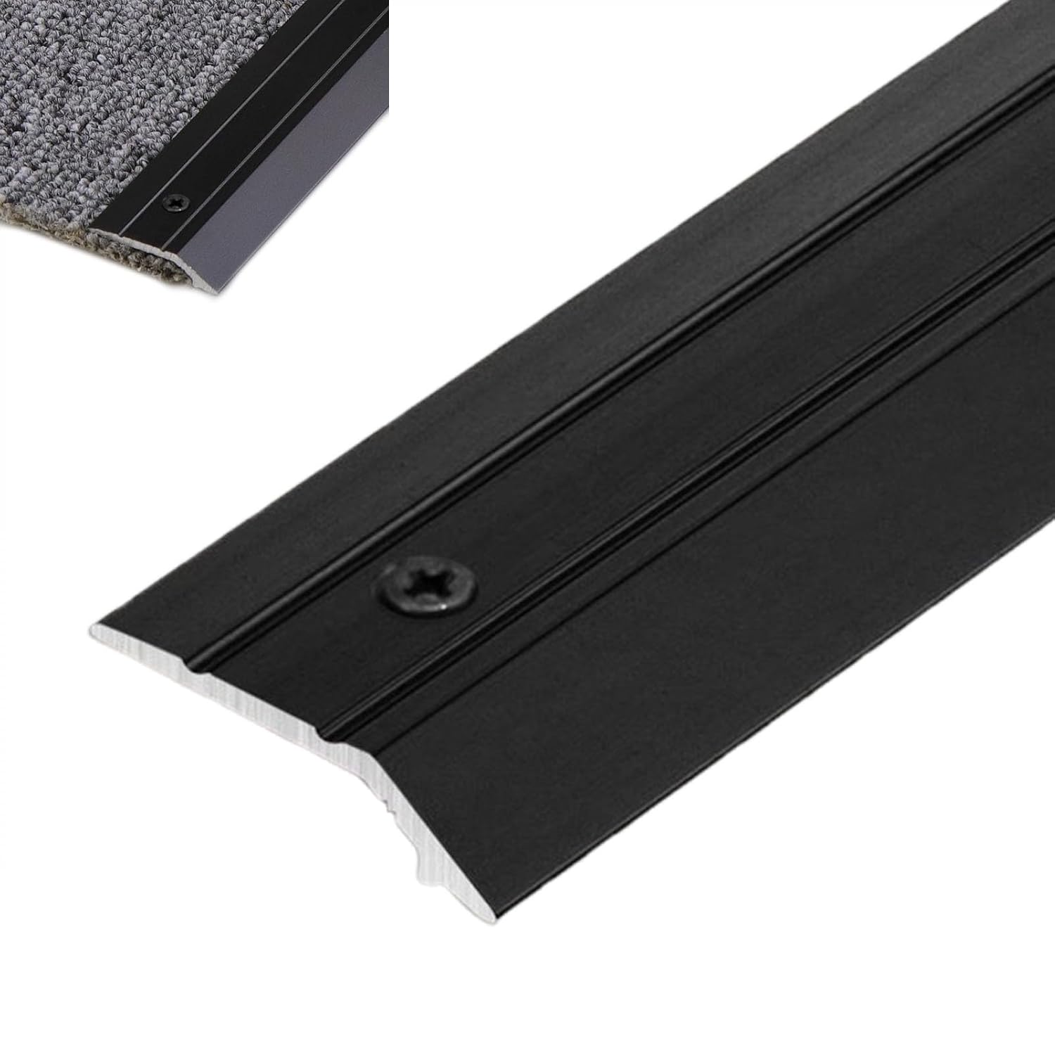 1 Inch Wide Aluminum Floor Threshold Strip -Carpet & Floor Transition Edging Trim with Preformed Holes(Black,160cm)
