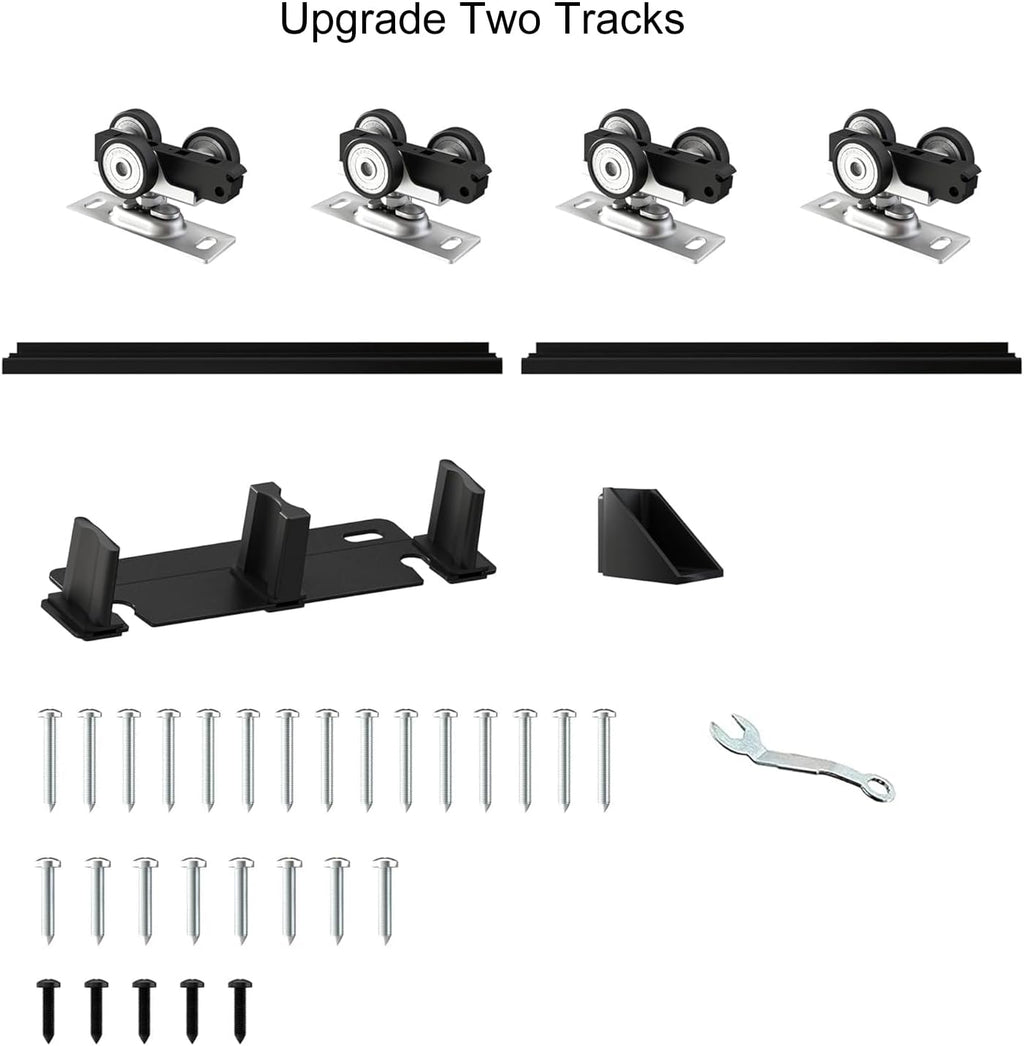Heavy Duty Double Bypass Sliding Closet Door Track Kit Hardware 72'/6FT Aluminium Alloy Track Rail Set,for 2 Door System,Smoothly and Quietly,Black