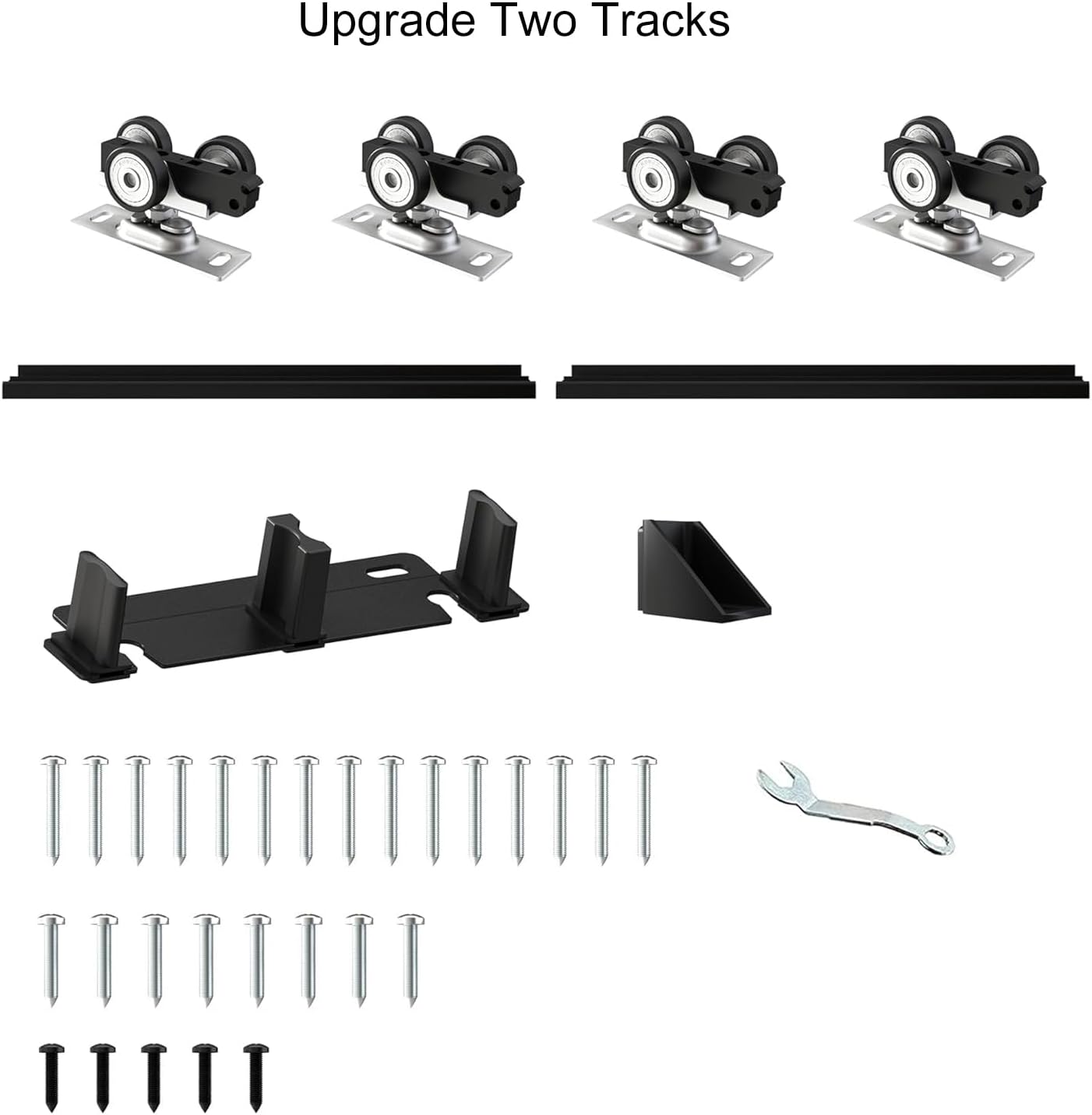 Heavy Duty Double Bypass Sliding Closet Door Track Kit Hardware 96'/8FT Aluminium Alloy Track Rail Set,for 2 Door System,Smoothly and Quietly,Black