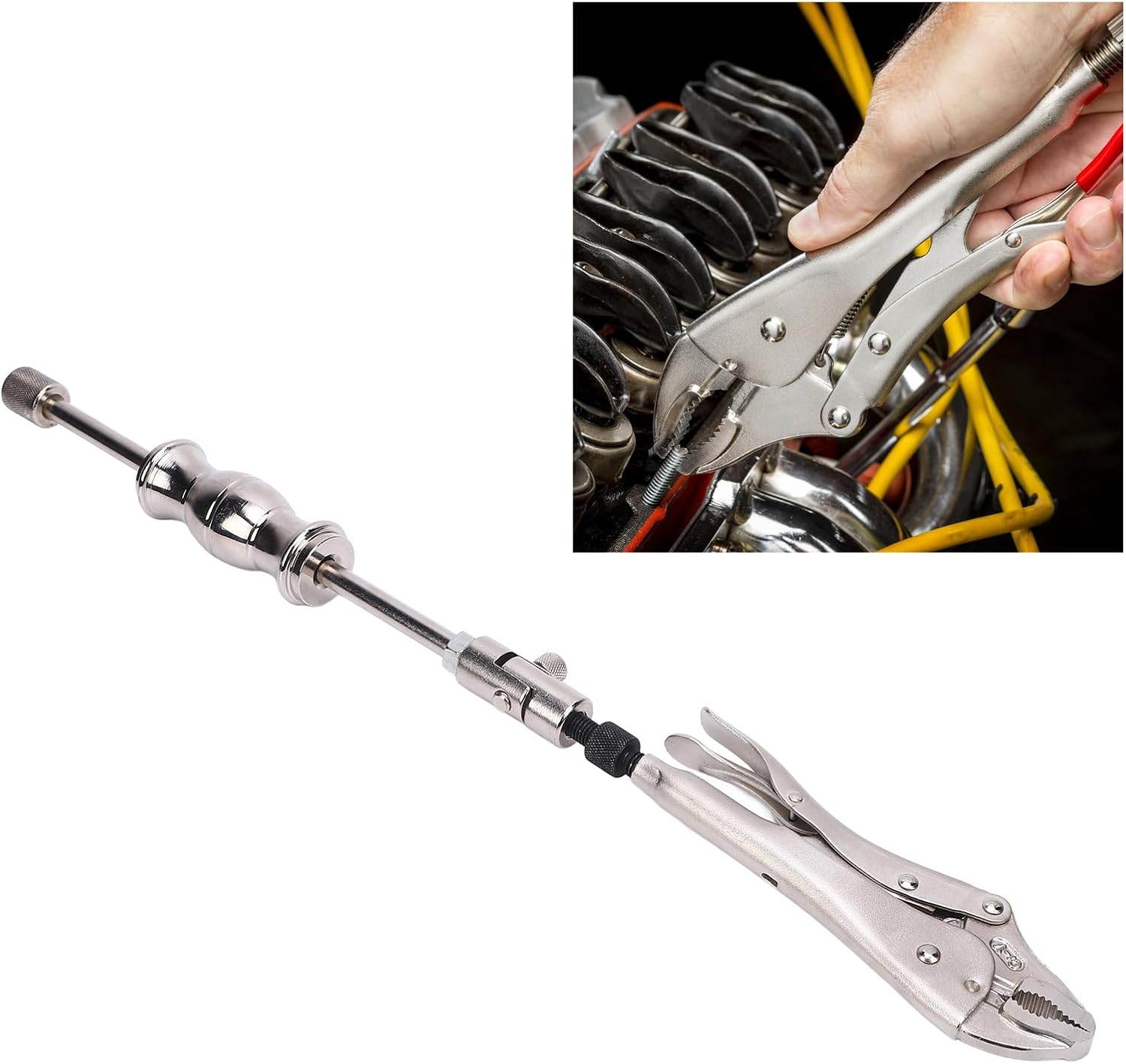 Brilluxa Slide Hammer, Locking Pliers Puller Set with Swivel Grip, 9 Inch 2 lb Slide Hammer Extractor Tool for CV Axle Seal Boot Nail Bolt Pin Removal, Auto Repair Kit