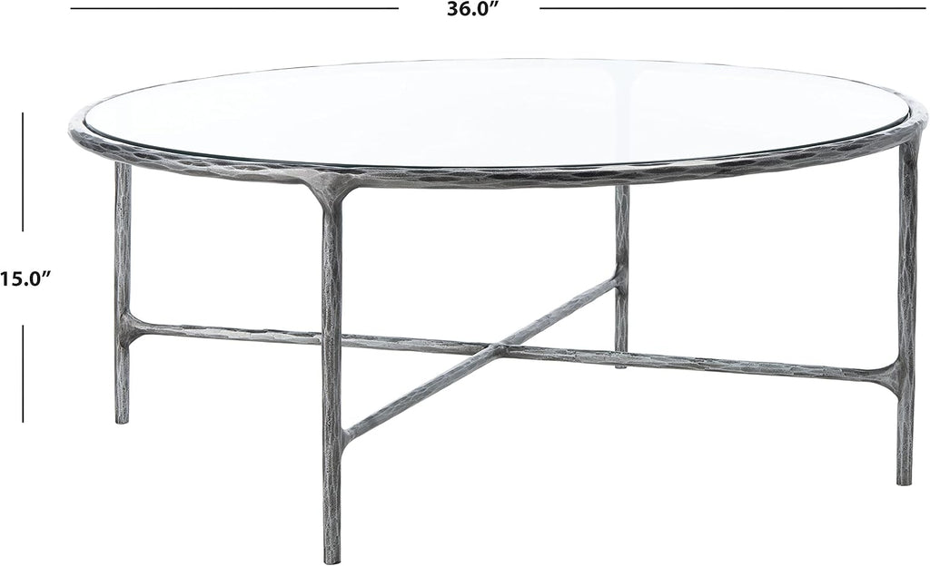SAFAVIEH Couture Home Collection Jessa Silver Metal/Tempered Glass Top Round Coffee Table (Fully Assembled)
