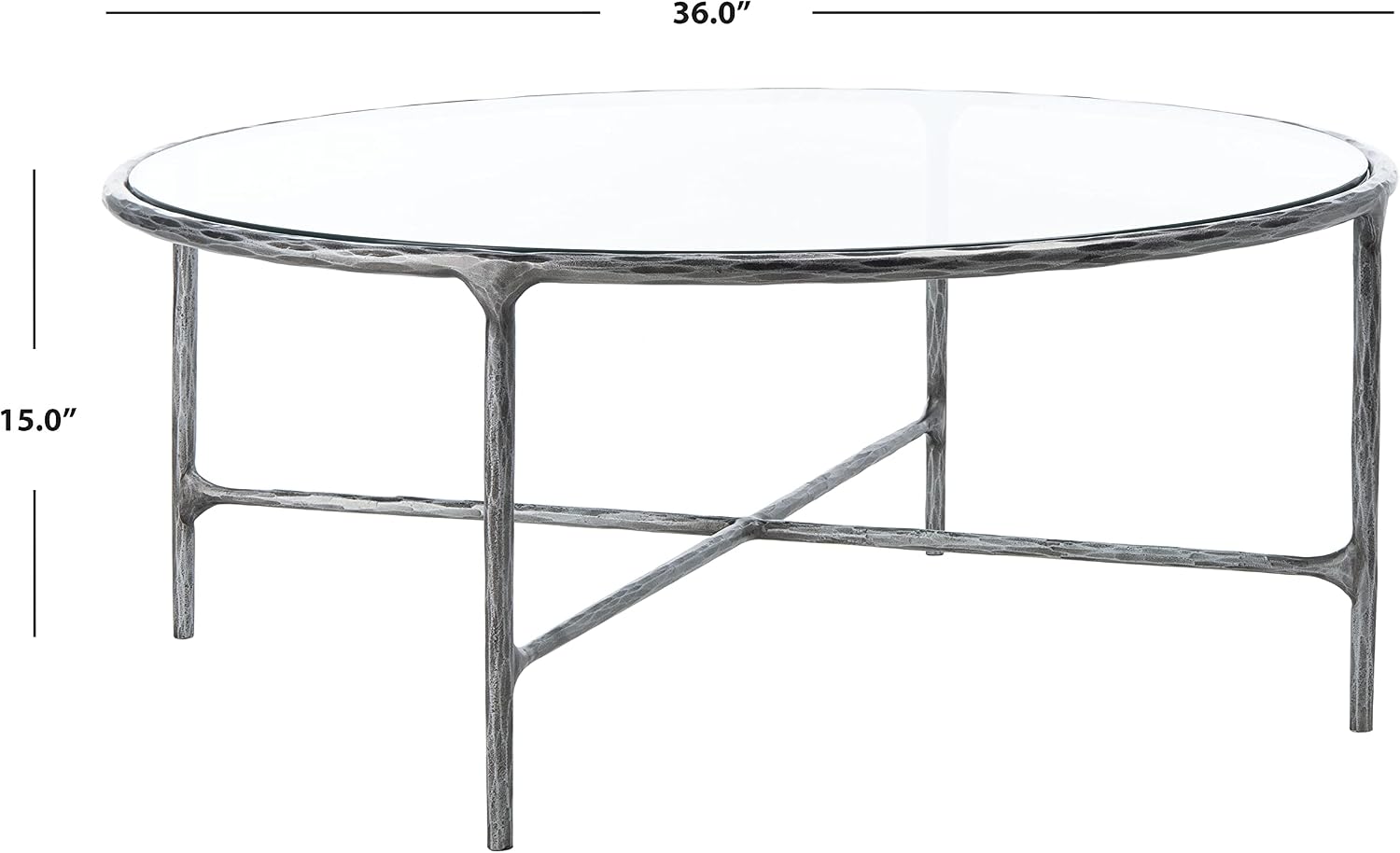 SAFAVIEH Couture Home Collection Jessa Silver Metal/Tempered Glass Top Round Coffee Table (Fully Assembled)