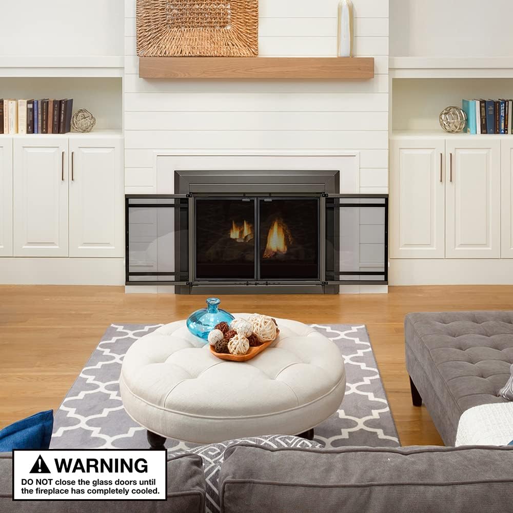 UniFlame - Kendall - Cabinet-Style Fireplace Doors with Smoke Tempered Glass (Color: Gunmetal, Size: Small - Fits Opening 30in to 37in W x 22.5in to 29.5in H)