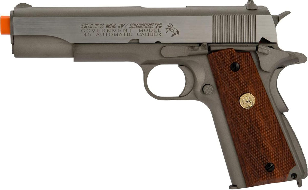 Evike Airsoft - Cybergun Colt Licensed Airsoft 1911 Tactical CO2-Powered GBB Blowback Airsoft Pistol by KWC (Model: Stainless Classic/Gun Only)