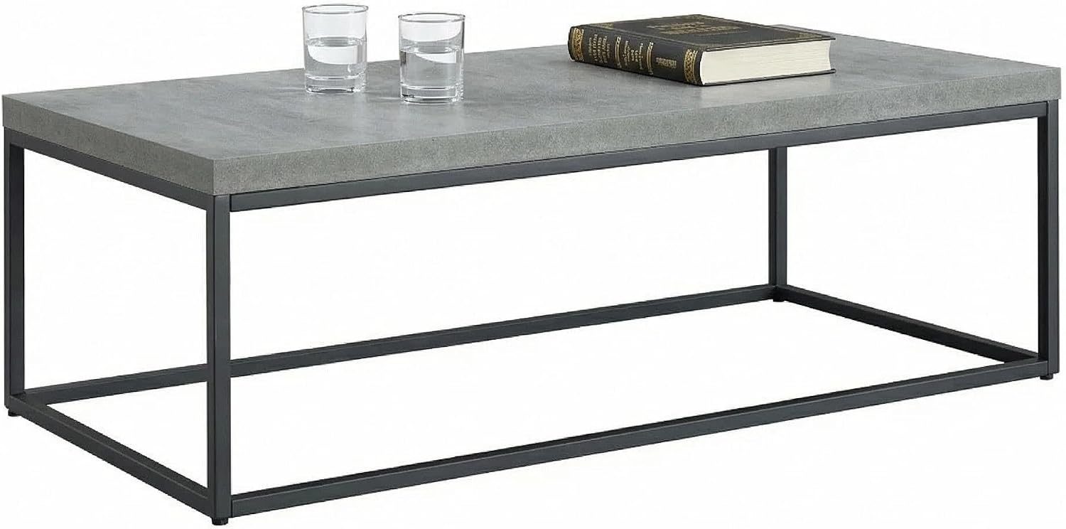 CENSI 47-Inch Large Grey Marble Accent Coffee Table/Center Table for Living Room, Rectangle Modern Industrial Style,Wood and Metal, Max.Loading 220 lbs. (Concrete)