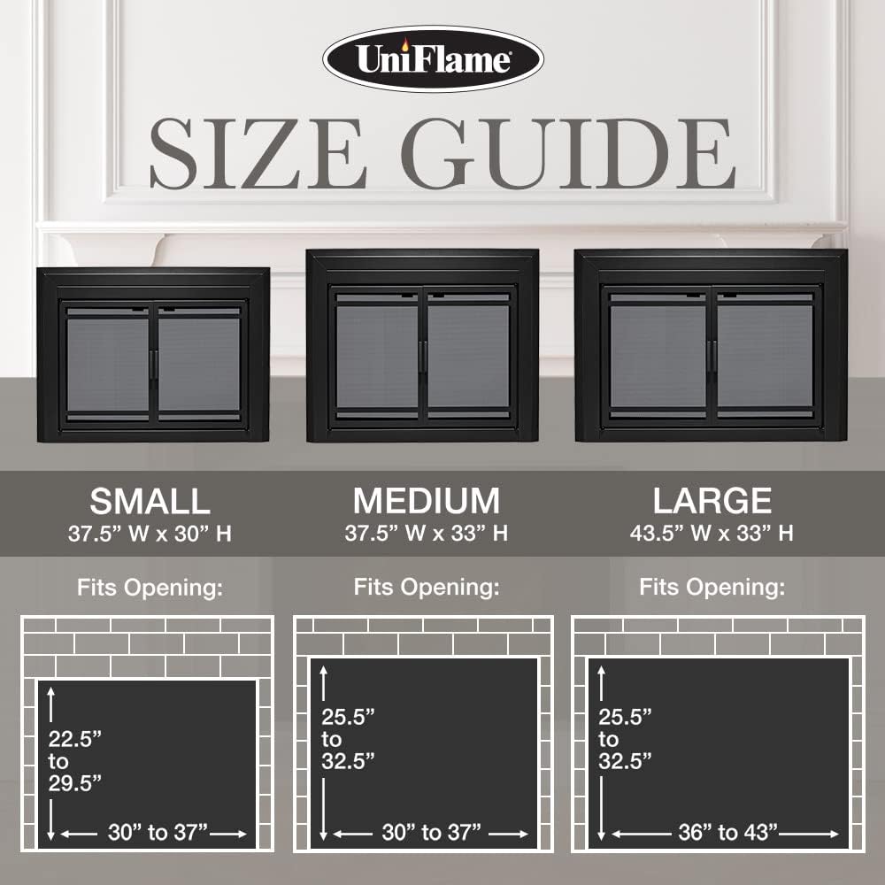 UniFlame - Kendall - Cabinet-Style Fireplace Doors with Smoke Tempered Glass (Color: Black, Size: Large - Fits Opening 36in to 43in W x 25.5in to 32.5in H)