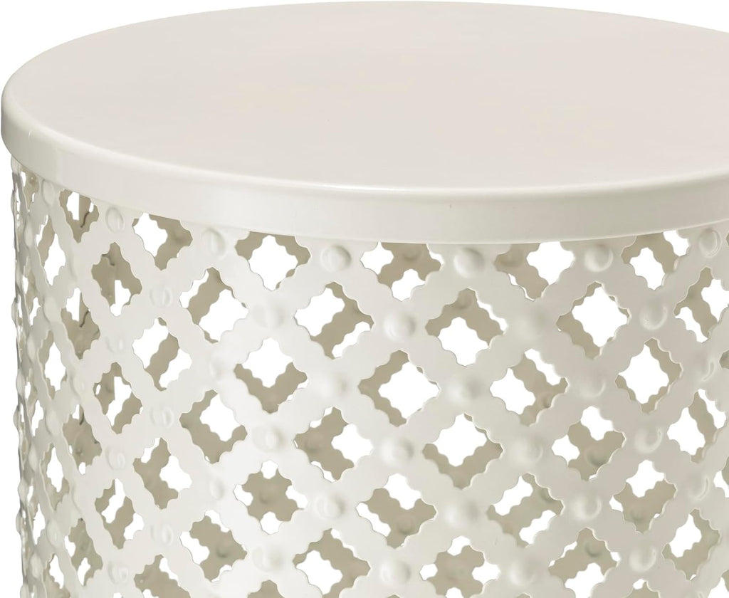 Glitzhome Accent Tables Living Room Set of 2, Round Metal Side End Table, Small Circle Coffee Bedside Table, Planter Stand for Couch Nightstand Bedroom Patio Backyard, Glossy White