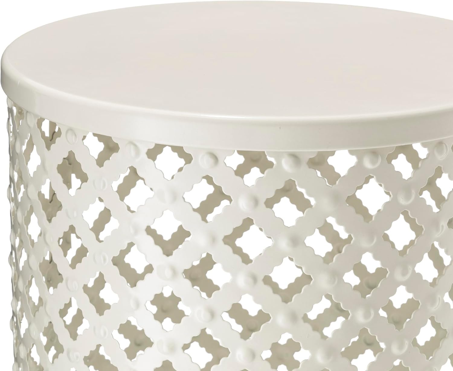 Glitzhome Accent Tables Living Room Set of 2, Round Metal Side End Table, Small Circle Coffee Bedside Table, Planter Stand for Couch Nightstand Bedroom Patio Backyard, Glossy White