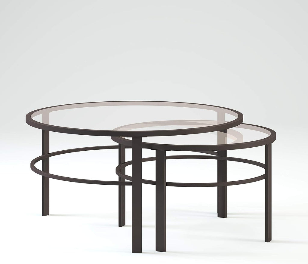 Henn&Hart Round Nested Coffee Table in Blackened Bronze, Coffee Table coffee tables for living room, studio apartment essentials, 36' Wide
