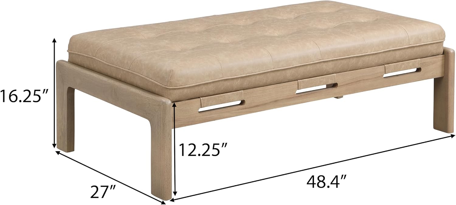 Merax 48.4' Rectangle Tufted Upholstered Cocktail Ottoman, Leather Ottoman Coffee Table, PU Leather Ottoman for Living Room, Bedroom, Office,Taupe Brown
