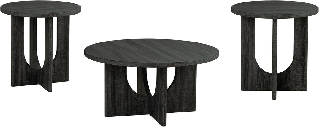 Furniture of America Ravyn Modern 3 Piece Round Coffee Table Set with Cutout Trestle Base, Living Room Set for Small Space, Home Office, Bedroom, Grey