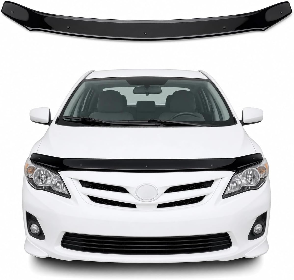 BMY Premium Acrylic Hood Bug Deflector for Toyota Corolla 2008-2013, Front Hood Protector, Stone Guard & Bugflector Shield, Bug Guard, Black