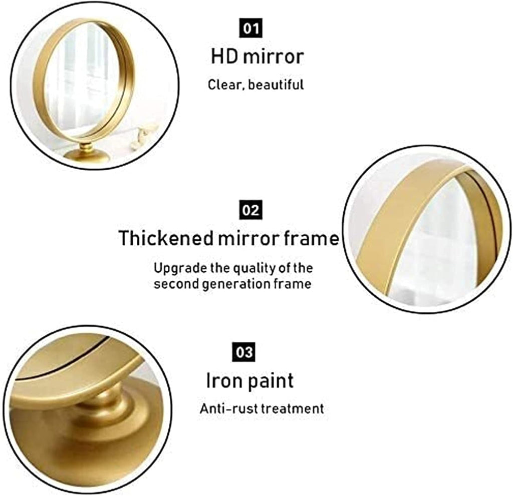 Makeup Mirror, Small Mirror Dressing Mirror, Table Mirrors with Stand, HD Round Simple European Style Finishing Suit for Bathroom Or Bedroom Table Top Beauty Mirror Makeup Mirror