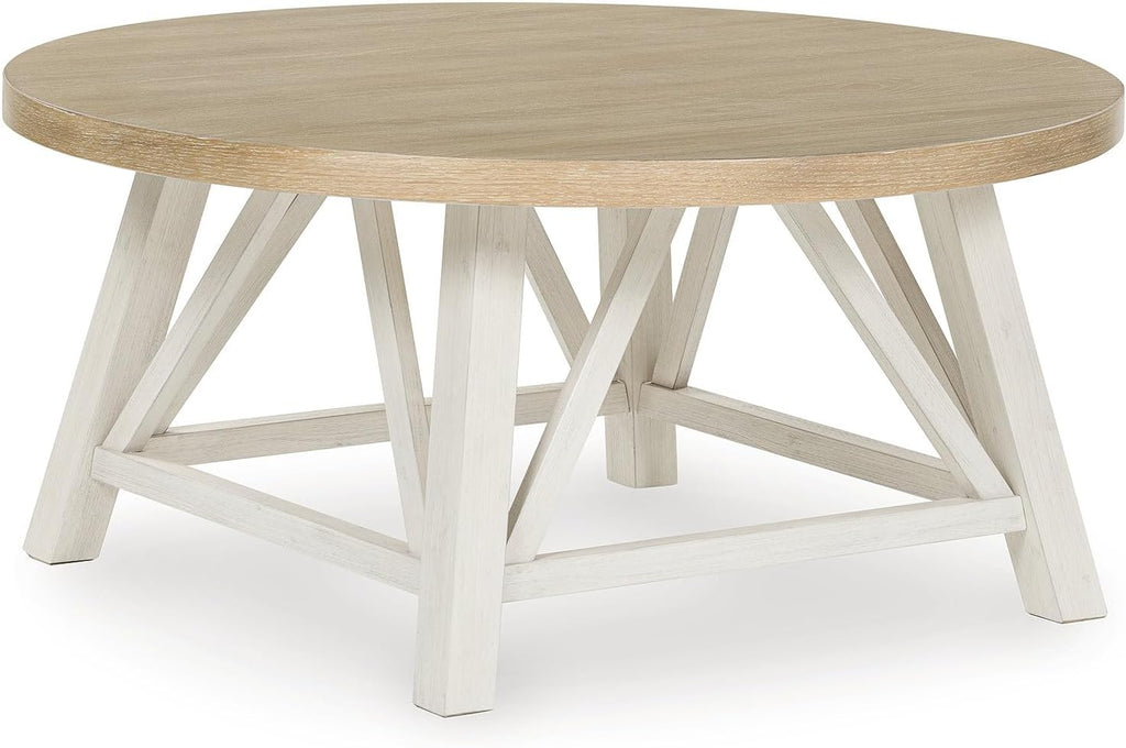 Signature Design by Ashley Fawndell Casual Table with Antiqued Finish, Set of 3, White & Light Brown