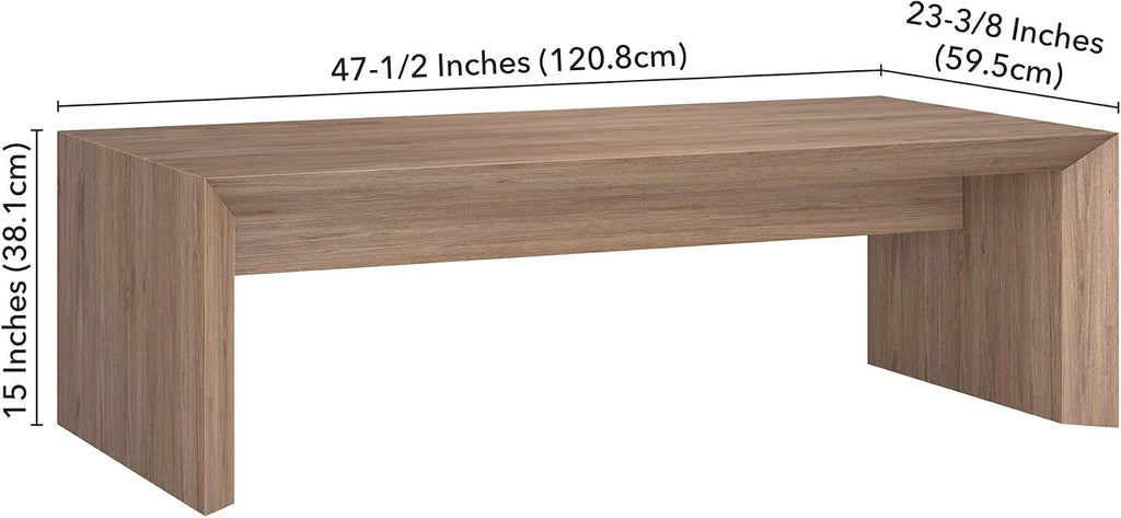 Henn&Hart 48' Rectangular Low-Profile Coffee Table for Living Room, Family Room, or Office, Weathered Gray