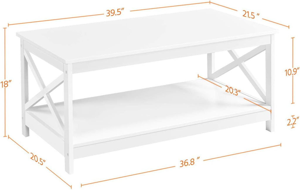 Topeakmart Modern Wood 3-Piece Table Set - Includes 1 Coffee Table w/Shelf & 2 x 3-Tier X Shape Sofa Side End Tables, Living Room Accent Furniture, White