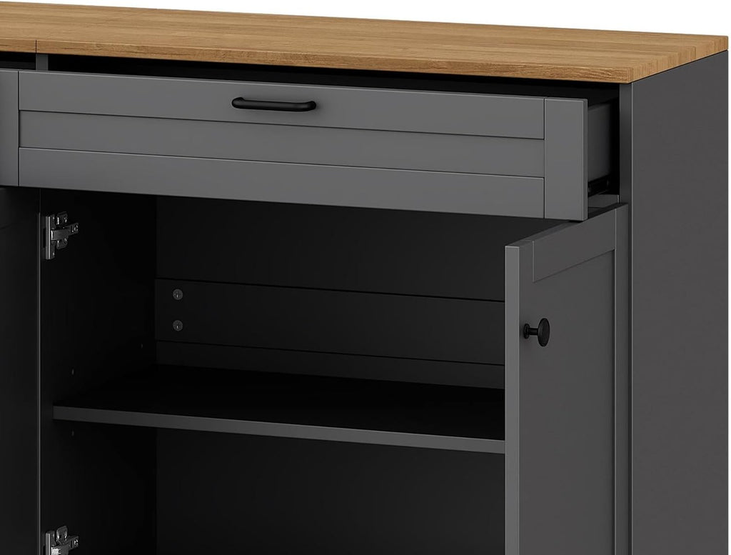 Ball & Cast Farmhouse TV Stand with 2 Drawers for TVs up to 70',Wood Grain Sideboard Buffet Cabinet w/Rustic Handles and Adjustable Shelf,Entertainment Center for Living Room,Bedroom,Grey