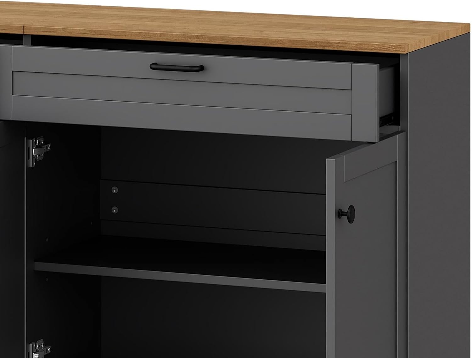 Ball & Cast Farmhouse TV Stand with 2 Drawers for TVs up to 70',Wood Grain Sideboard Buffet Cabinet w/Rustic Handles and Adjustable Shelf,Entertainment Center for Living Room,Bedroom,Grey
