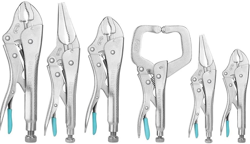 6 PC Locking Pliers Set Long Nose Curved Jaw C-clamp Locking Pliers NEW