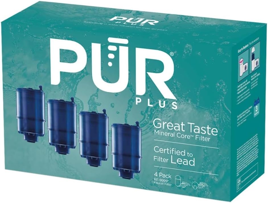 PUR Plus Faucet Mount Replacement Filter, Genuine PUR Water Filter for Sink Faucet, 3-in-1 Mineral Filtration, Lead Reducing, 1-Year Value, Blue (RF99994), 4 Count (Pack of 3)
