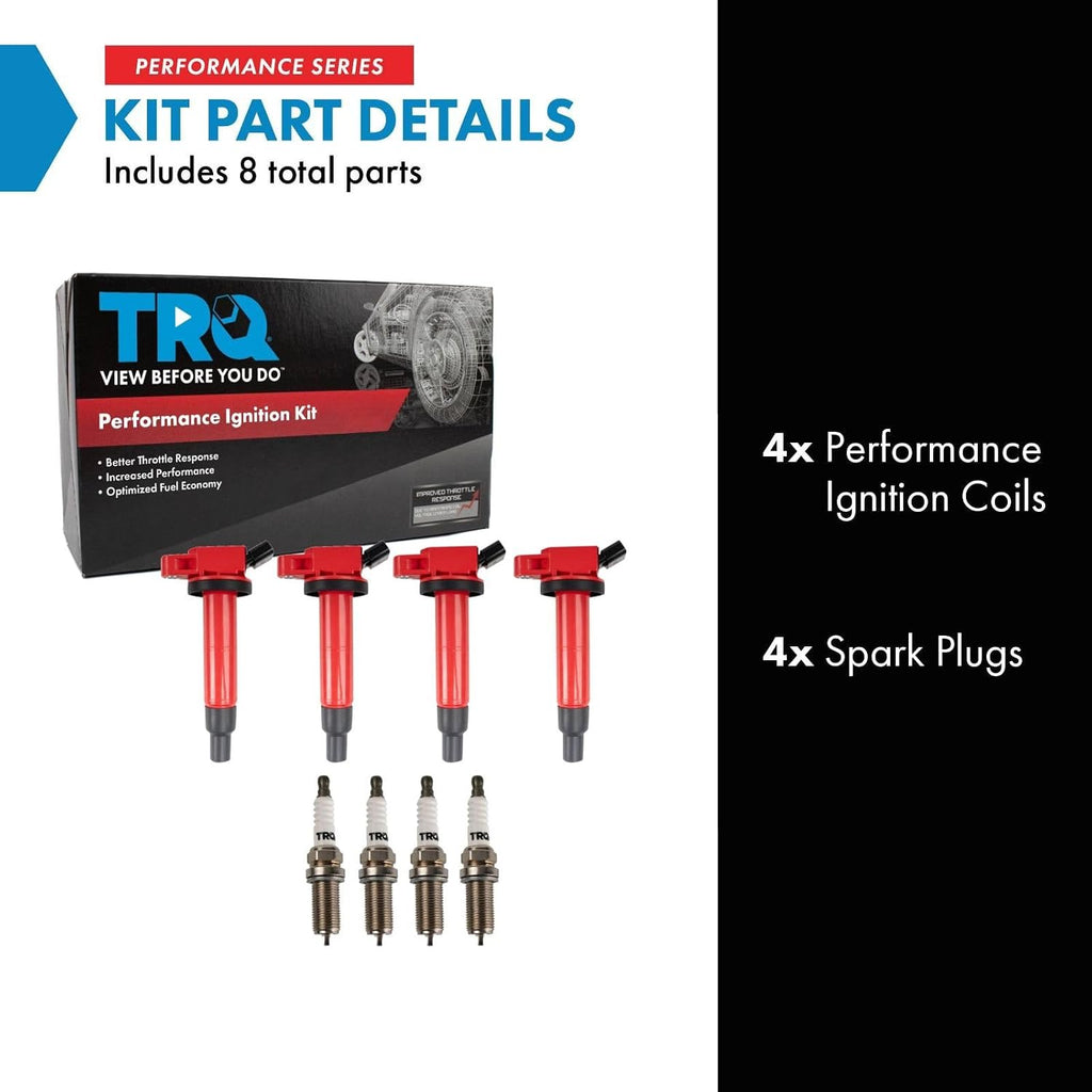 TRQ Ignition Coil and Spark Plug Kit 8 Piece Iridium Spark Plugs Compatible with 2013 Toyota Matrix 2014-2015 Scion xB