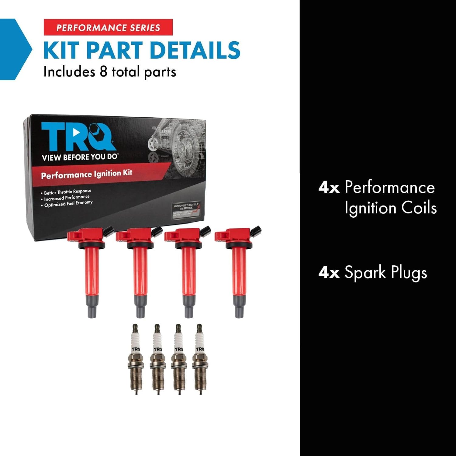TRQ Ignition Coil and Spark Plug Kit 8 Piece Iridium Spark Plugs Compatible with 2013 Toyota Matrix 2014-2015 Scion xB