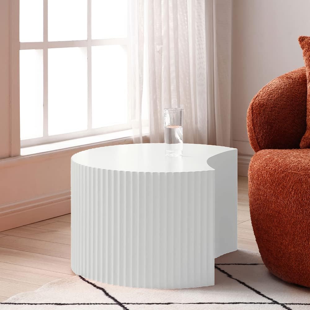 Nesting Coffee Table Set of 2, Modern Round Coffee Table End Table Set for Living Room, Wood Circle Drum Side Table,White