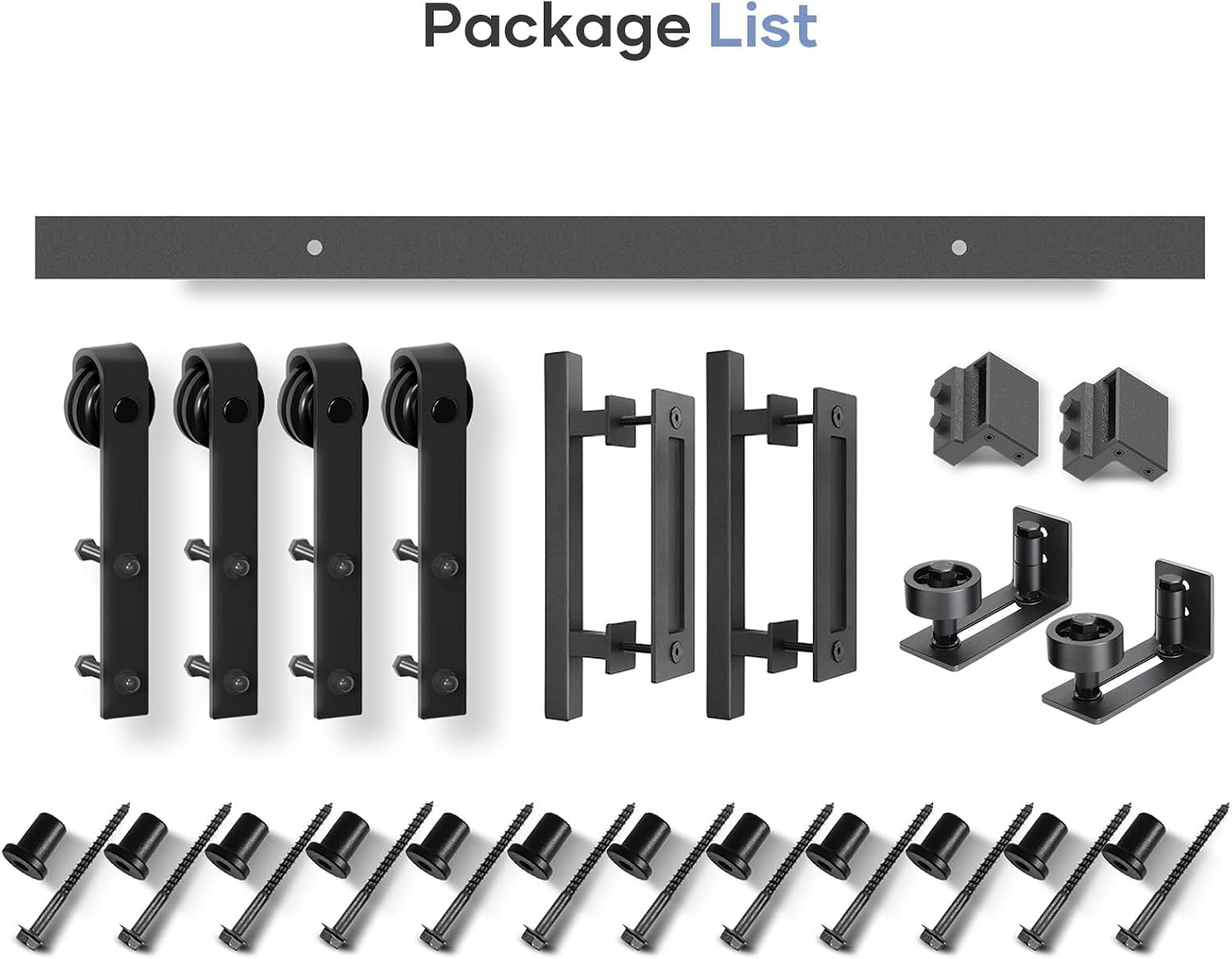 EaseLife 16 FT Double Sliding Barn Door Track and Handle Hardware Kit,Basic J Pulley,Slide Smoothly Quietly,Easy Install (16FT Track Kit for 44'~48' Wide Double Door)