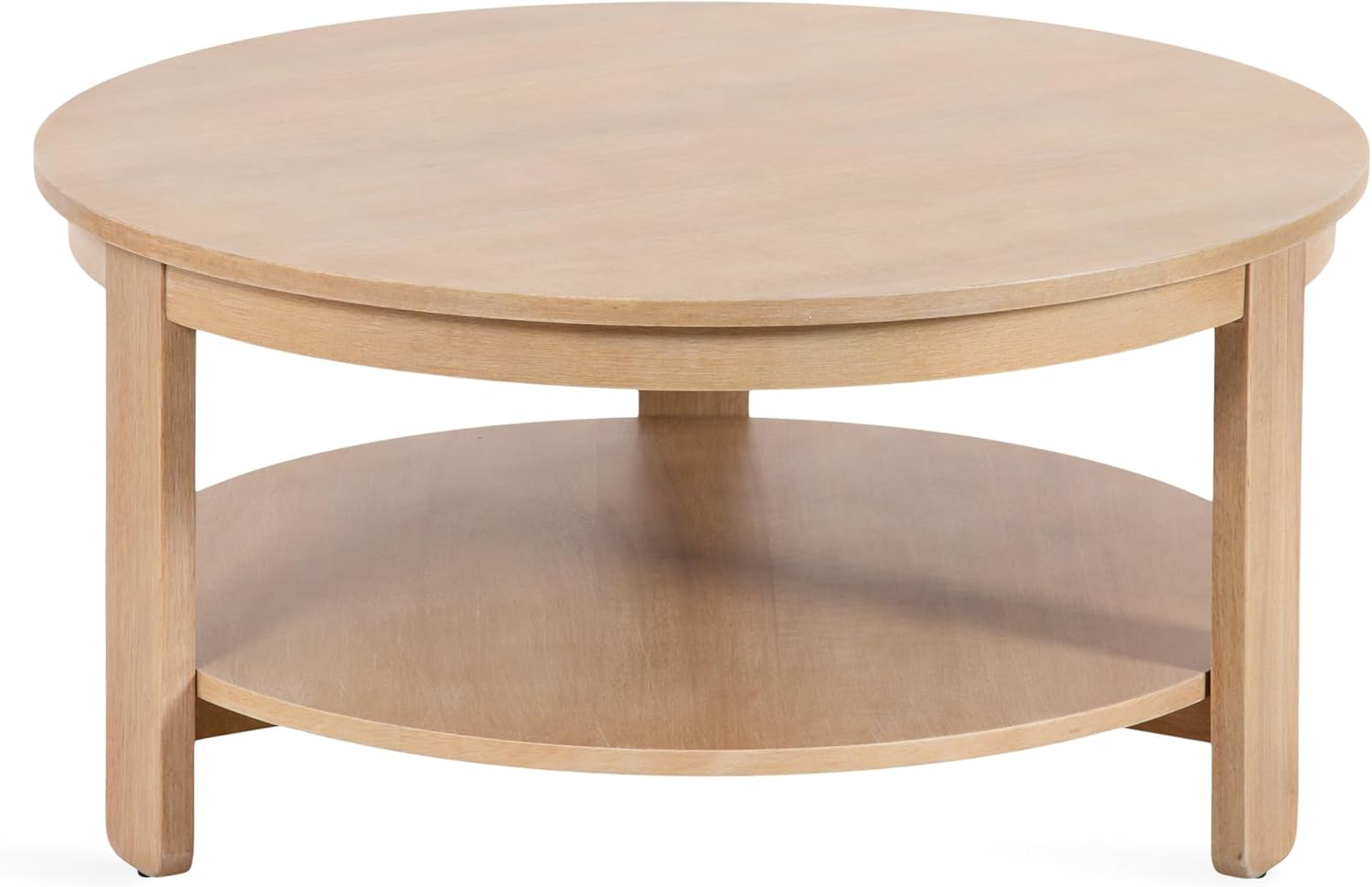 Kate and Laurel Foxford Tiered Round Coffee Table, 34 x 34 x 17, Light Natural, Transitional Two-Tier Circle Living Room Table with Storage and Resilient Wood Construction