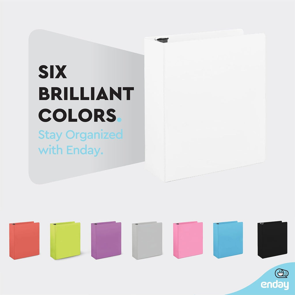 2 Inch Binders 3 Ring, White 2 Inch Round Ring Binder with Clear View Cover & 2 Inside Pockets, School Supplies Binders (24 PC) – by Enday