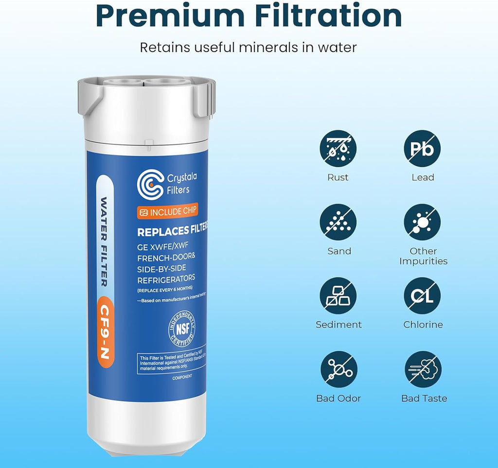 Crystala Filters Water Filter Compatible with XWFE (Built-in CHIP), Replacement for GE XWFE, XWF Refrigerator Water Filter Pack of 4