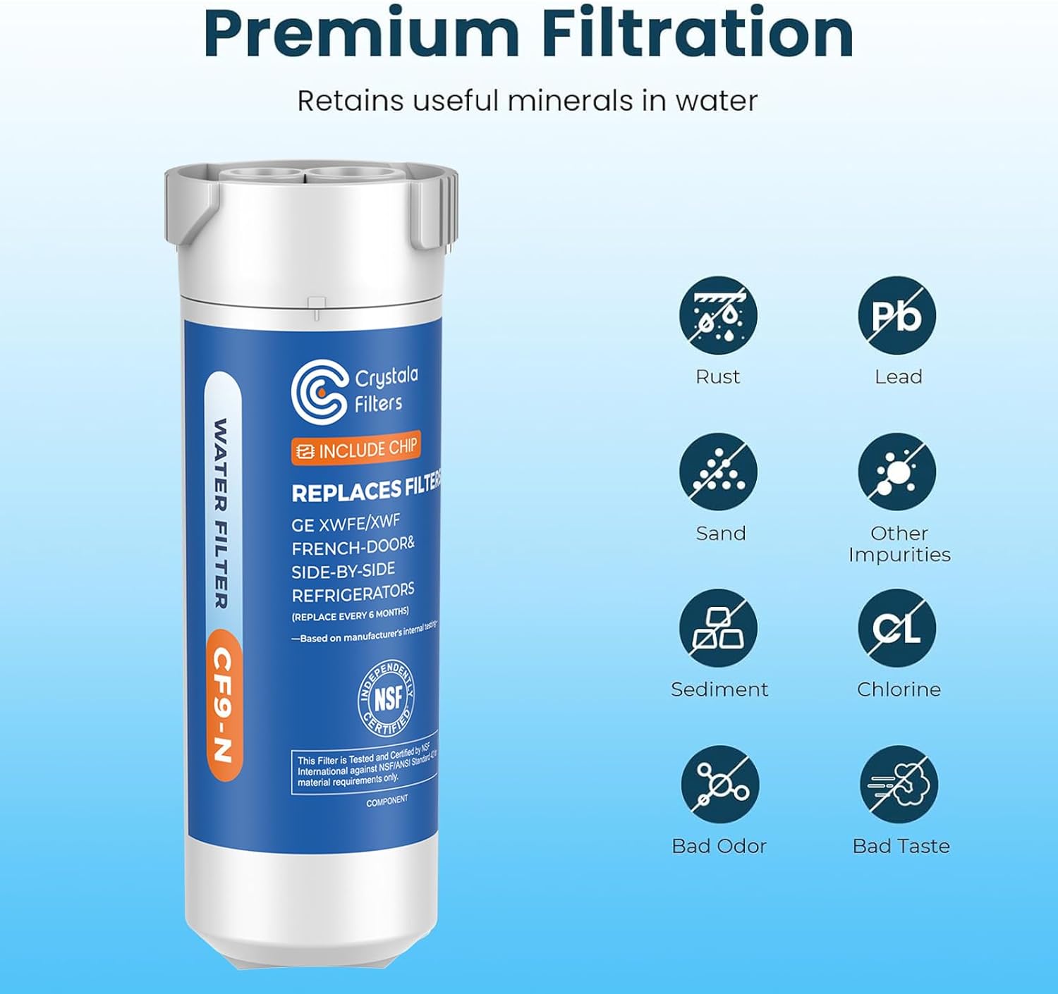 Crystala Filters Water Filter Compatible with XWFE (Built-in CHIP), Replacement for GE XWFE, XWF Refrigerator Water Filter Pack of 4