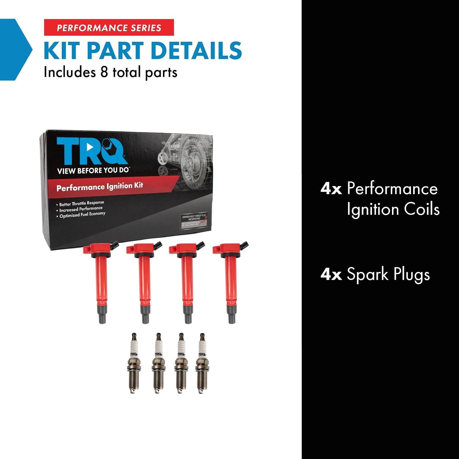 TRQ Ignition Coil & Spark Plug Kit 8 Piece Iridium Spark Plugs Compatible with 2009-2019 Toyota Camry Highlander RAV4 Venza Avalon Sienna 2011-2016 Scion tC 2013-2019 Lexus ES300h NX300h