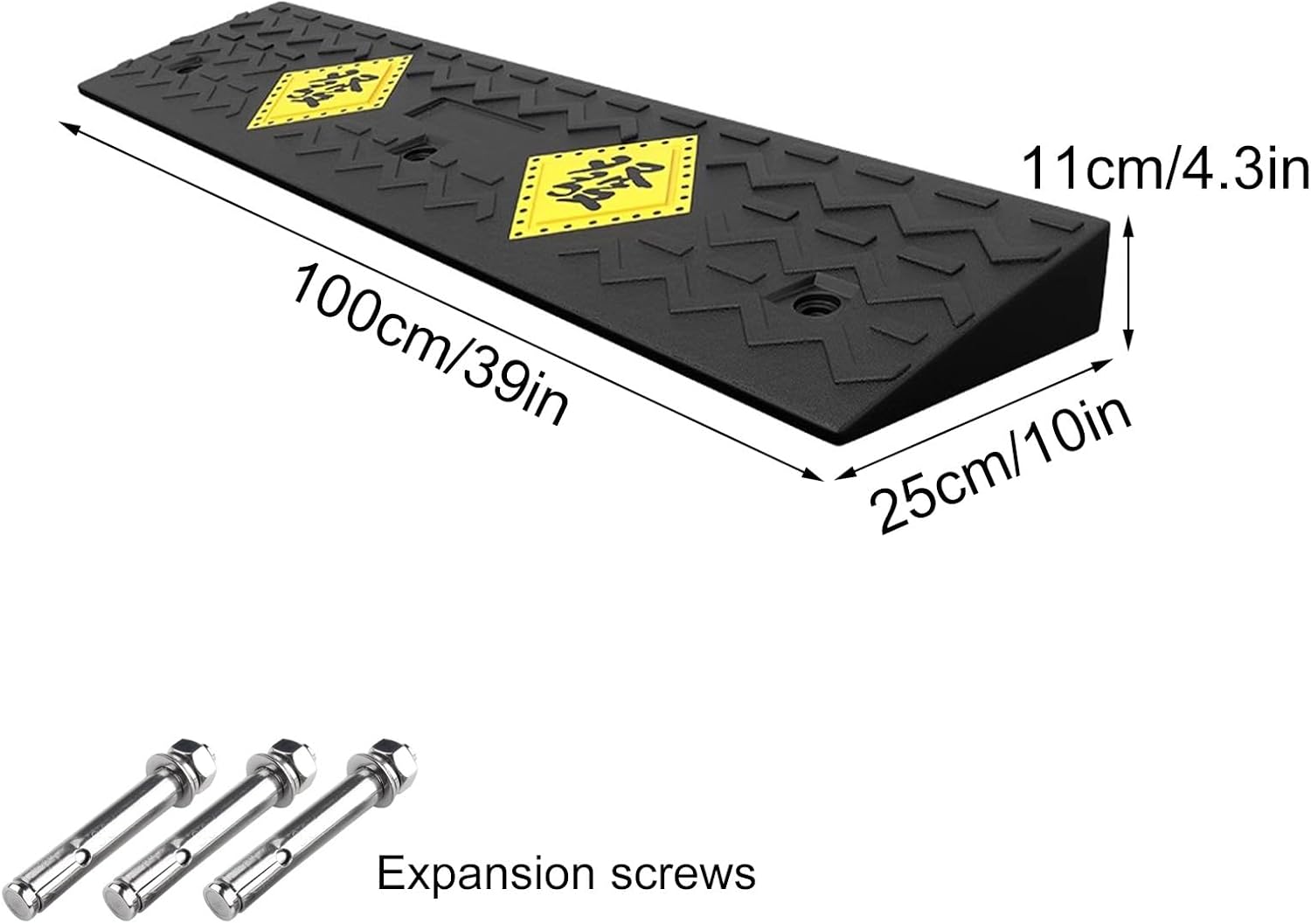 Auto Curb Ramps, Rubber Ramp, 1.6-5.9 In Rise Height Driveway Ramp, Door Threshold Ramp, for Driveway, Loading Dock, Sidewalk, Car, Scooter, Bike, Motorcycle, Wheelchair, Golf Cart(100*25*11c