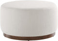 Modway Tilden 29 Inch Round Boucle Upholstered Ottoman in Cloud Walnut - Round Ottoman Coffee Table for Living Room - Large Ottoman Foot Rest with Rubberwood Plinth Base