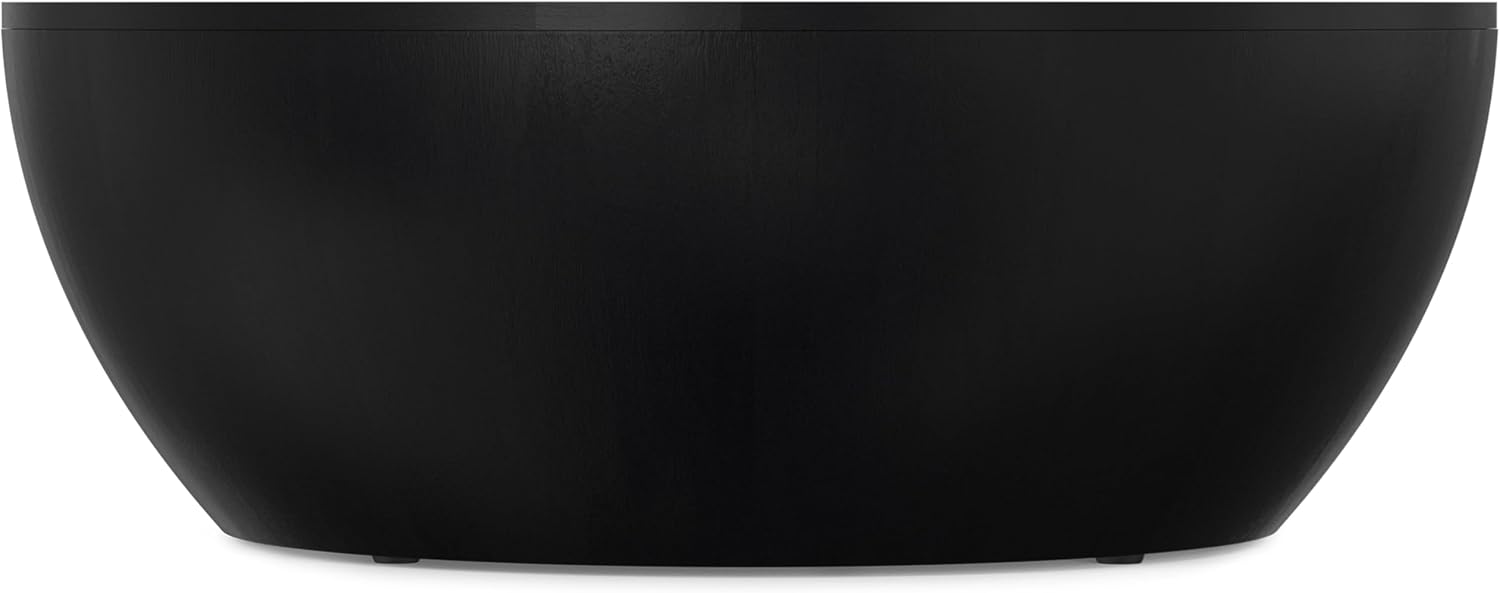 SIMPLIHOME Elmbrook Coffee Table - 34' Wide x 12' High Solid Mango Wood Modern Industrial Round Drum Cocktail Table in Black, Sculptural Living Room Table with Low Profile Design, Assembled