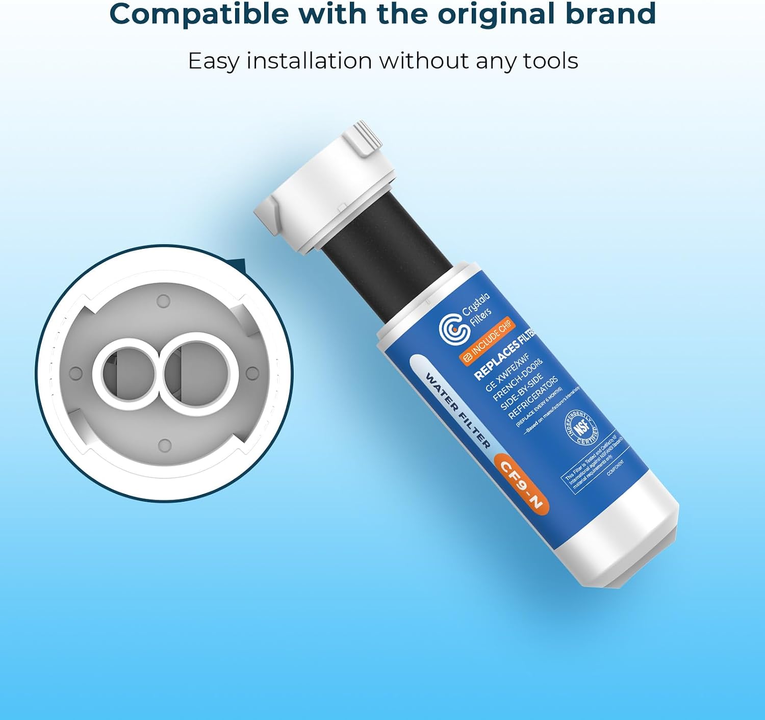 Crystala Filters Water Filter Compatible with XWFE (Built-in CHIP), Replacement for GE XWFE, XWF Refrigerator Water Filter Pack of 4