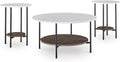 Signature Design by Ashley Wrenwich Contemporary Faux Marble Table with Shelf, Set of 3, Dark Brown & White