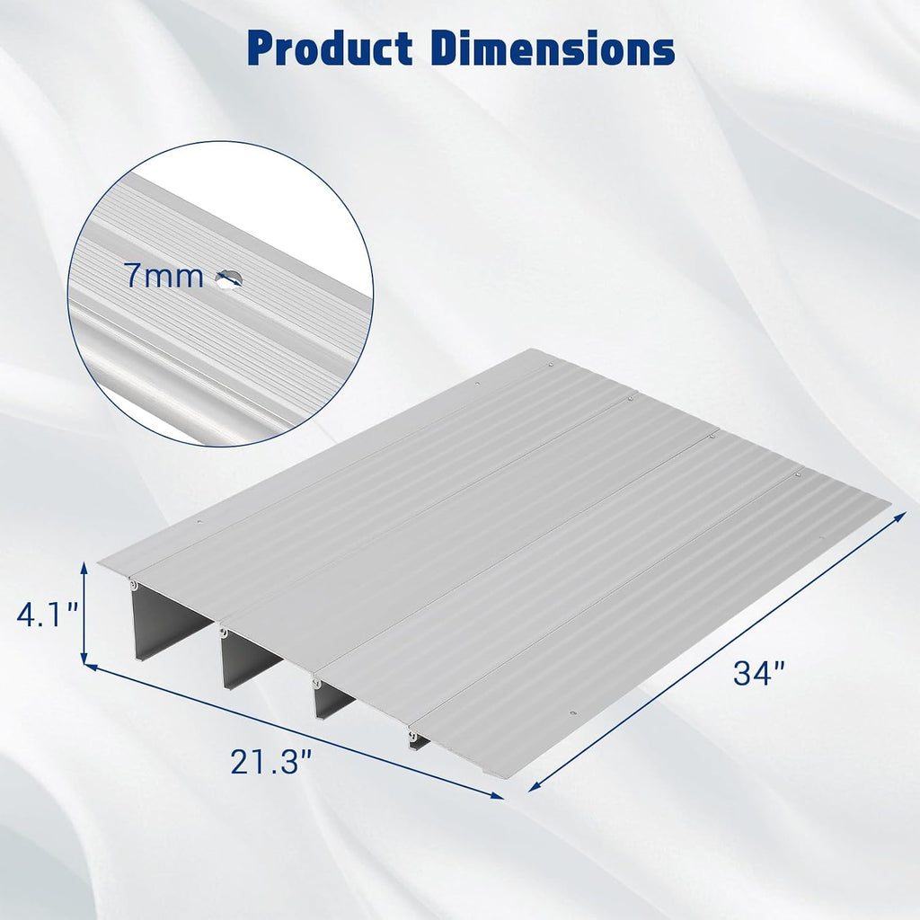 Aluminum Threshold Ramp for Doorways – 4' Rise, 700LB/320kg Capacity, Heavy Duty, Adjustable Metal Entry Ramp for Wheelchairs, Mobility Scooters, Bikes, Strollers – Home Steps – Threshold