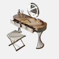 Thick Table Top Vanity Desk with Mirror Tri-Colour Lighting Creative Design Mirror Stainless Steel Stand Solid Wood Frame Makeup Table