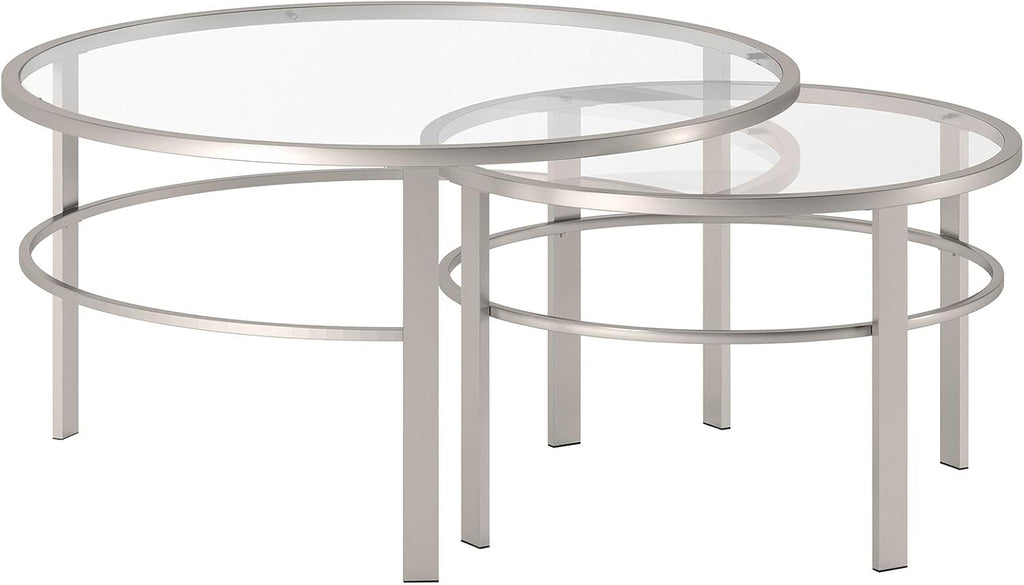 Henn&Hart Round Nested Coffee Table in Satin Nickel, Modern coffee tables for living room, studio apartment essentials, 36' Wide