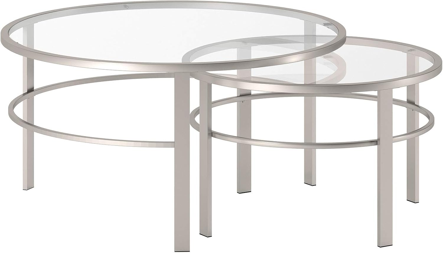 Henn&Hart Round Nested Coffee Table in Satin Nickel, Modern coffee tables for living room, studio apartment essentials, 36' Wide