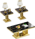 3 Pieces Coffee Table Set, Faux Marble Living Room Table Set of 3, Modern Coffee Table and 2 End Tables with Column-Shaped Stainless Steel Base for Living Room Office (Black Gold)