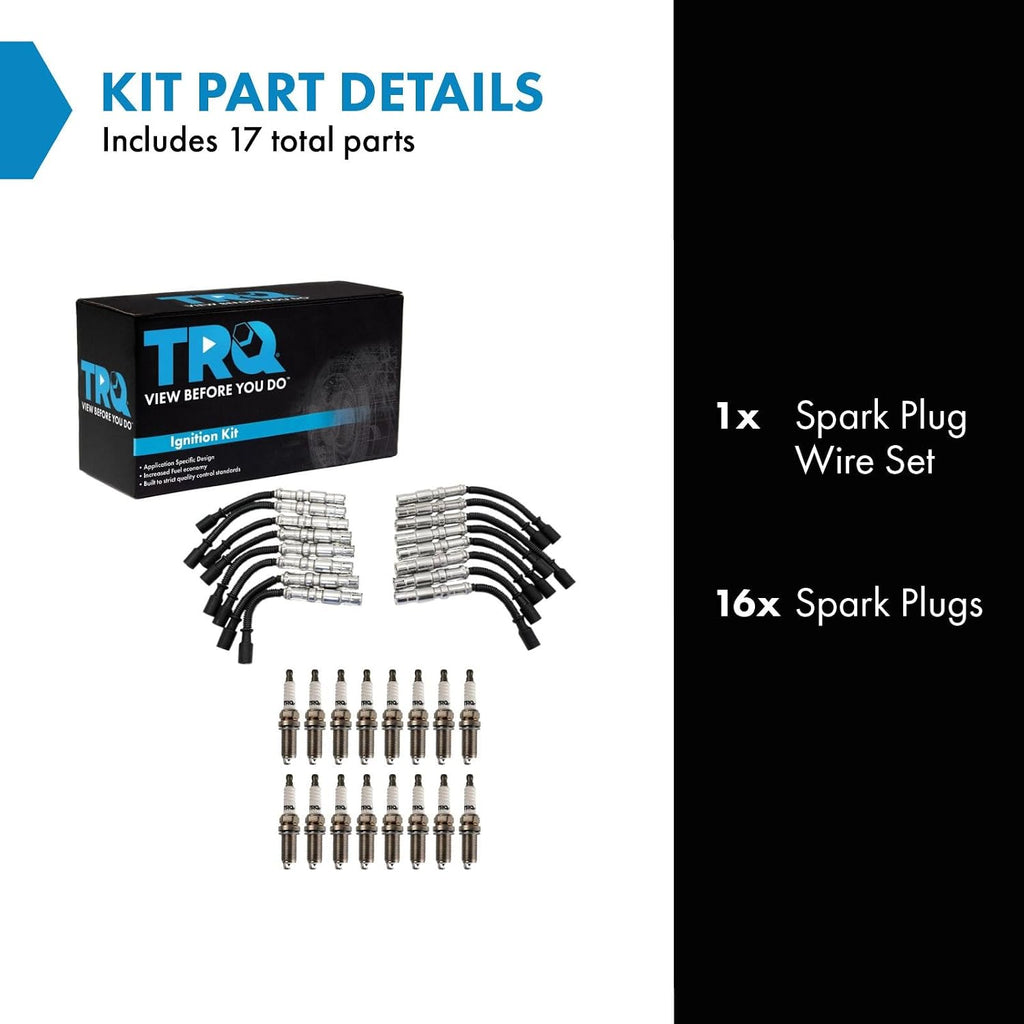 TRQ Spark Plug Kit 17 Piece Iridium Plugs Compatible with 1998-2008 Mercedes-Benz C43 AMG 1998-2006 CL500 1999-2005 SL500 2000-2006 S430 2000-2006 S500 2003-2006 E500 2002-2007 ML500 1999-2003 CLK430