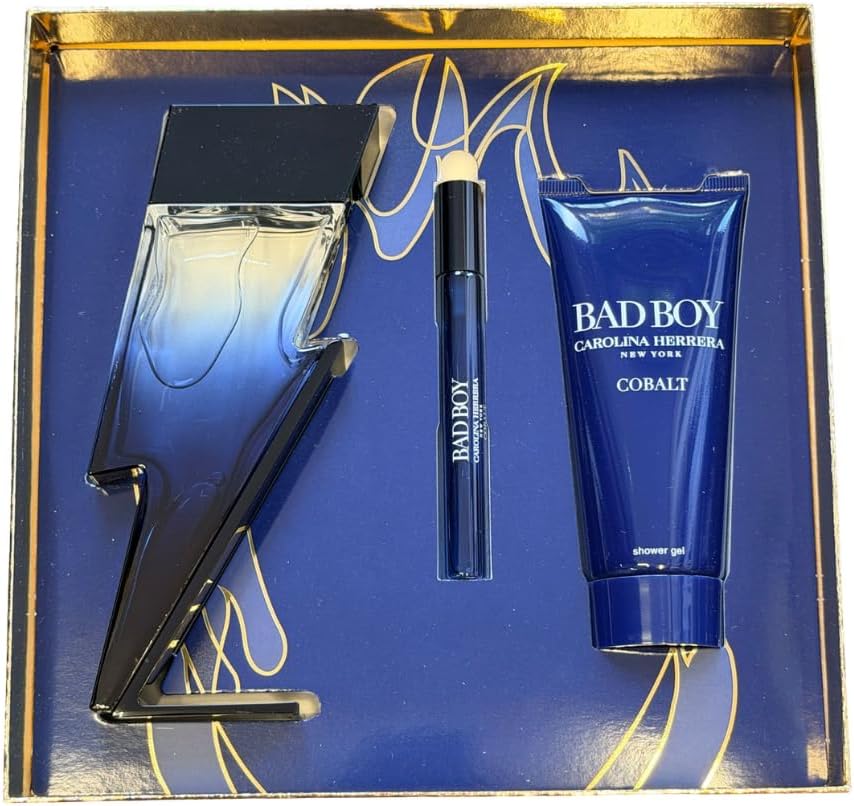 Carolina Herrera Bad Boy Cobalt 3pc Gift Set for Mens
