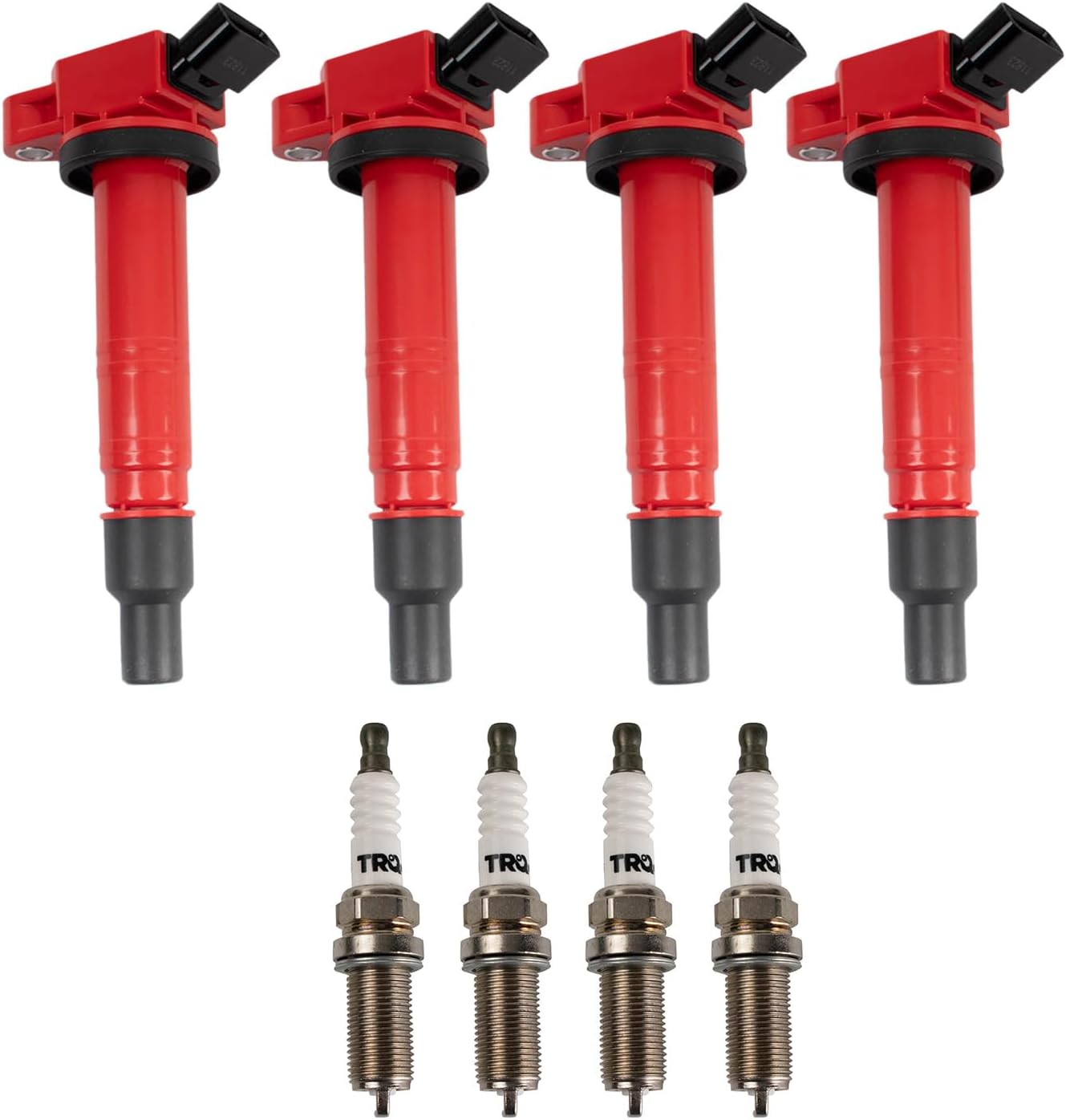 TRQ Ignition Coil & Spark Plug Kit Iridium 8 Piece Compatible with 2006-2011 Toyota Camry 2007-2008 Solara 2009-2010 Corolla 2009-2012 Matrix 2010-2012 Scion xB Only for 2.4L 4.25 Inch Coil Stem