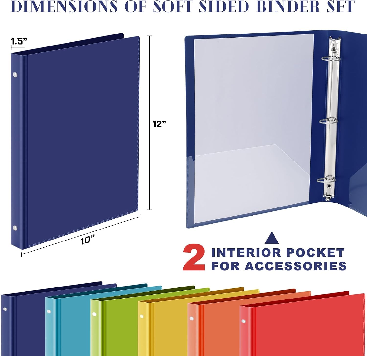 Fulmoon 48 Pack 3 Ring Plastic Binders 1.5 Inch Bulk with 2 Pockets, Flexible Binder Loose Leaf Hardcover, Fit 12' x 10' US Letter Size Paper, for School Office Home, 6 Colors(Vibrant)