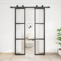 JUBEST 36 x 84 Inch Double Barn Door with 6FT Hardware Kit and Soft Close Mechanism Include, 2 Sets of 18in x 84in 3-Paneled Frosted Glass with Carbon Steel Frame Barn Door, Easy to Install