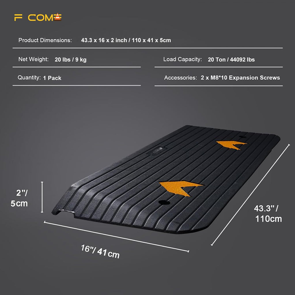 Rubber Threshold Ramp for Doorways Heavy Duty 5cm 2' Rise Wheelchair Ramp, 1 Pack Recycled Rubber Power Curb Ramp for Door Threshold Wheelchair Scooter Curb Ramp(RTR50)