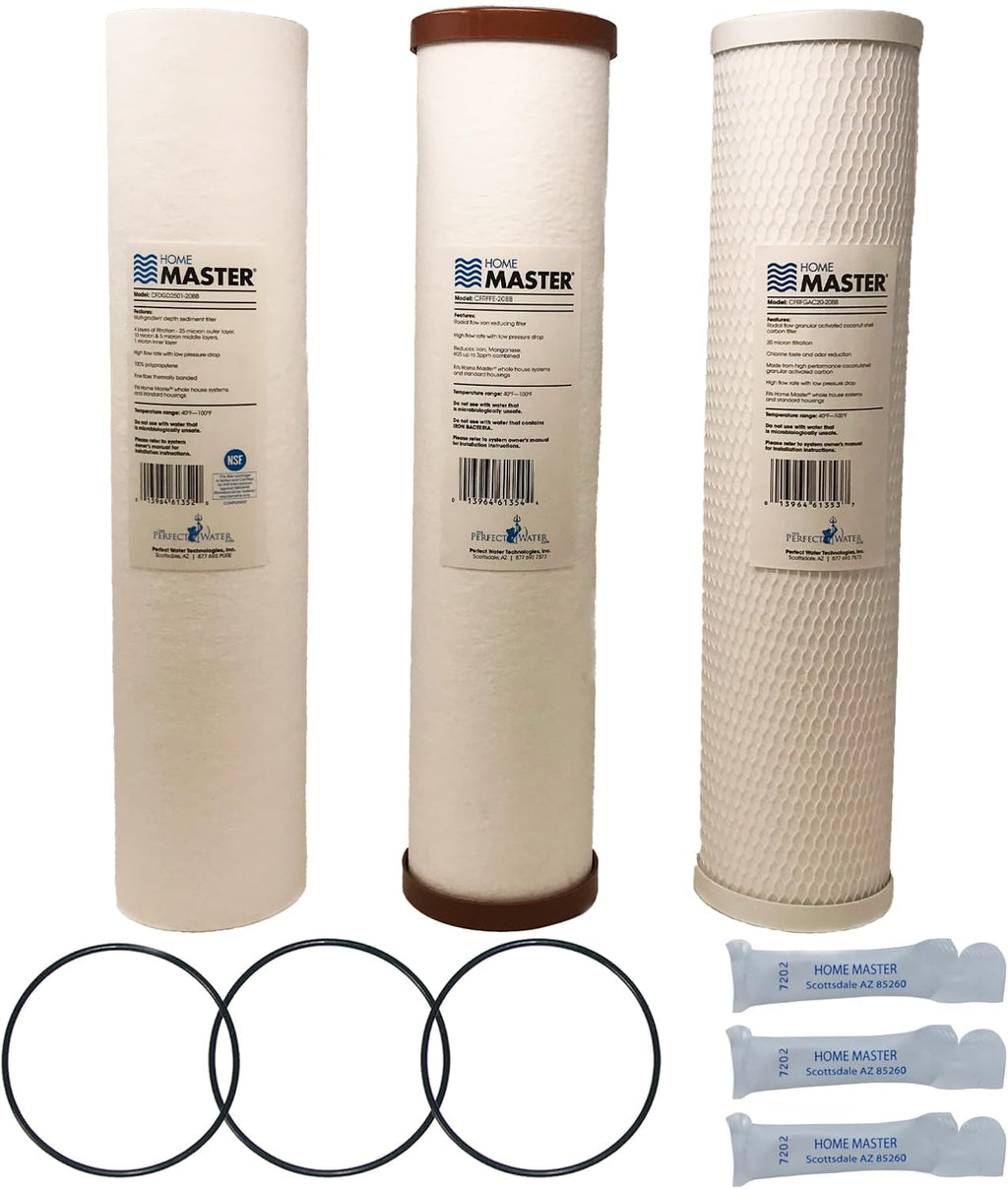 Home Master Whole House Three Stage Water Filtration System with Fine Sediment, Iron and Carbon, Blue